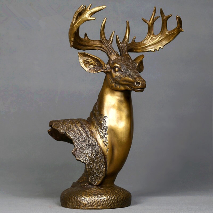 Bronze deer head statue for home and office decoration